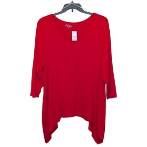 Simply Emma Red Sharkbite Hem V-Neck Tunic Top Plus Size 2X NWT